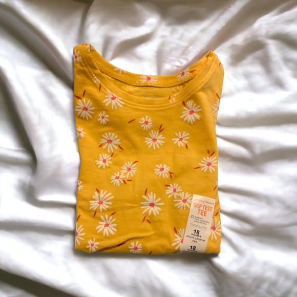 Front Bowknot Toddler Girls Yellow Floral Daisy Tee - Picture 1 of 4